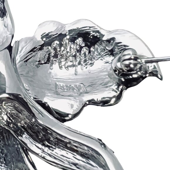 Nolan Miller Silver Tone With Purple And Clear Rhinestone Orchid Brooch (5965) - Picture 6 of 6